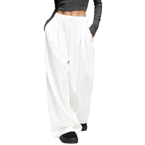Dagugfen Baggy Sweatpants for Women Cotton Breathable Loose Fitted Elastic Waist with Pockets Loungewear Women's Fashion Pants