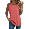 thumbnail image 1 of Dagugfen Basic Womens T Shirts 3/4 Sleeve Crew Neck Regular Fitted Home Daily Wear Shirts for Women Color Blocked, 1 of 4