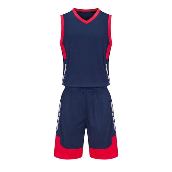 Dagugfen Basketball Sets for Kids Sleeveless V Neck Tank Tops Elastic Waist Athletic Shorts Quick Drying Breathable Activewear Suits(6-7 Years,Dark Blue)