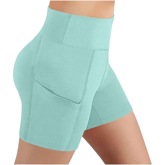 Dagugfen Biker Shorts for Women Elastic High Waist Slim Fitted Yoga Athletic Stretchy Short Pants with Pockets