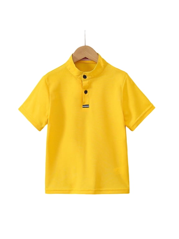 Boys Shirts Short Sleeve Quarter Button Stand Neck Pullover Children's Tops Summer Casual School Wear Shirts 5-13 Years
