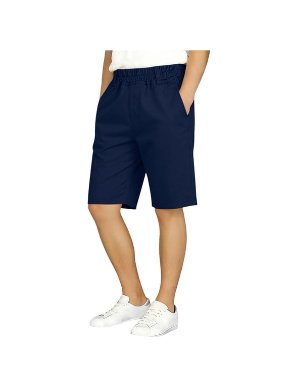 Boys Shorts Elastic Waisted Knee Length Regular Fitted Shorts School Uniform for Teens Summer Casual Shorts with Pockets 3-16 Years
