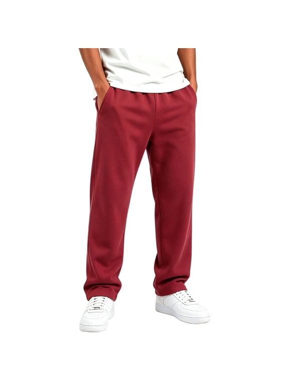 Boys Sweatpants Straight Leg Full Length Fleece Thermal Loose Fitted Sports Casual Pants for Teens with Pockets(2-3Years,Red)