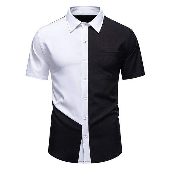 Dagugfen Button down Shirts for Men Color Blocked Short Sleeve Collared Neck Dress Shirts Business Office Workwear Shirts with Pocket