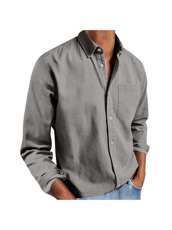 Button down Shirts for Men Long Sleeve Loose Lightweight Work Casual Office Tops with Pocket