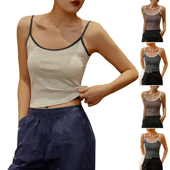 Dagugfen Camisole Tops for Women Spaghetti Strap Slim Fitted Lightweight Comfy Casual Daily Undershirts Striped
