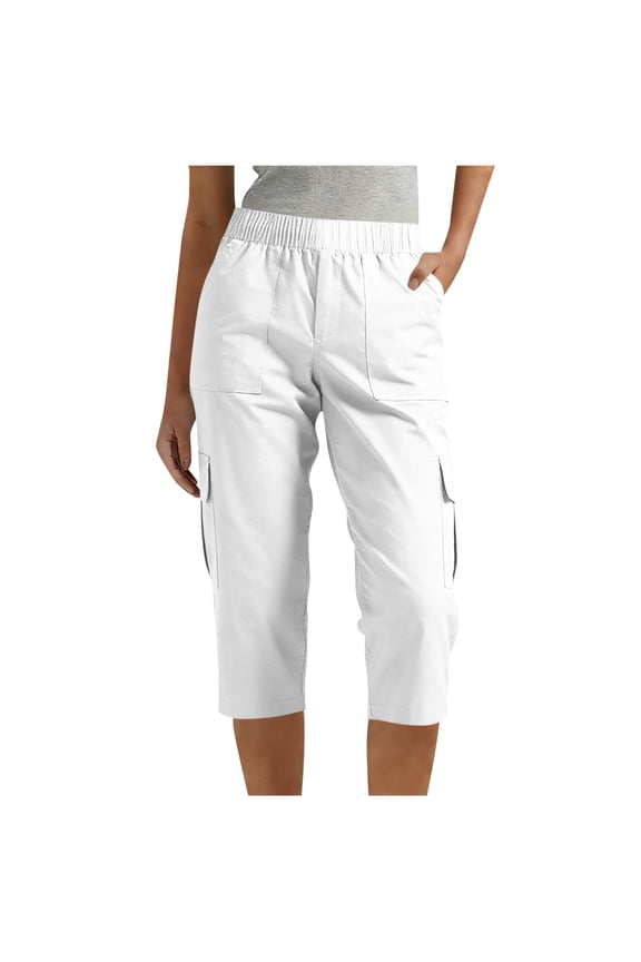 Capri Cargo Pants for Women Outdoor Hiking Elastic Waist Straight Leg Casual Camping Climbing Womens Capris with Multi Pockets