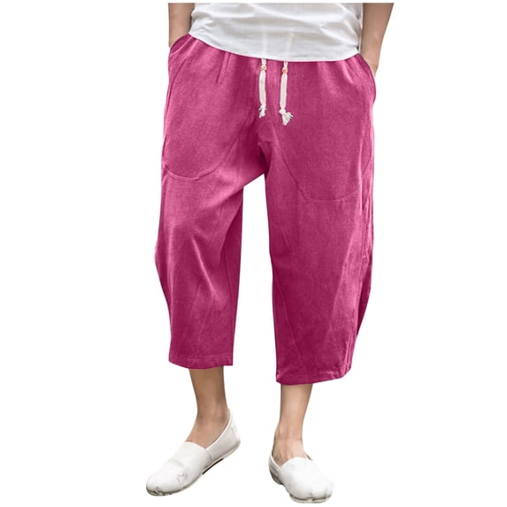 Dagugfen Capri Pants for Men Plus Size Drawstring Loose Solid Color Lightweight Travel Cropped Lounge Pants