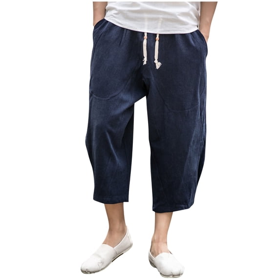 Dagugfen Capri Pants for Men Plus Size Drawstring Loose Solid Color Lightweight Travel Cropped Lounge Pants