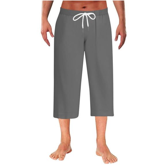 Dagugfen Capri Pants for Men Summer Drawstring Straight Leg Loose Solid Color Comfy Lounge Pants