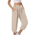 thumbnail image 1 of Dagugfen Capri Pants for Women Elastic Waist Baggy Trendy Casual Beach Vacation Cropped Travel Pants, 1 of 9