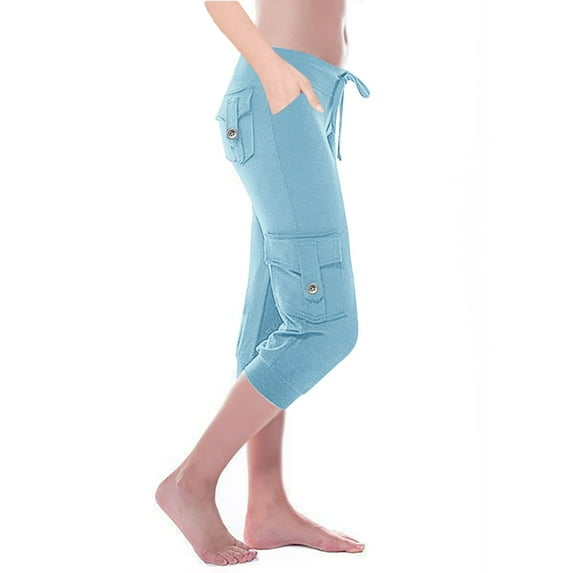 Dagugfen Capri Pants for Women with Multi Pockets Cargo Pants Fitness Outdoor Active Camping Climbing Pants Solid Color