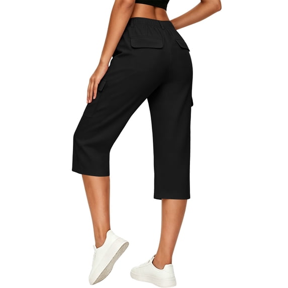 Dagugfen Cargo Capri Pants for Women Straight Leg Elastic Waist Lightweight Athletic Casual Outdoor Hiking Capris with Multi Pockets
