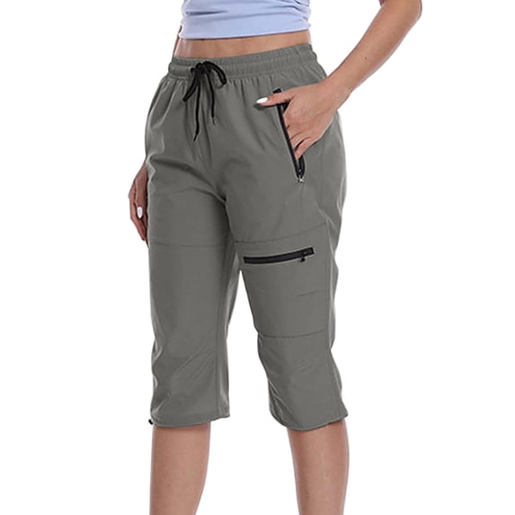 Dagugfen Cargo Capris for Women Drawstring Straight Slim Leg Quick Drying Hiking Activewear Capri Pants with Multi Pockets