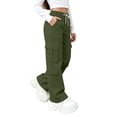 thumbnail image 1 of Dagugfen Cargo Pants for Girls Boys Loose Fitted Elastic Waist Full Length Pants with Multi Pockets(7-8 Years,Army Green), 1 of 9
