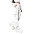 thumbnail image 1 of Dagugfen Cargo Pants for Girls Boys Loose Fitted Elastic Waist Full Length Pants with Multi Pockets(7-8 Years,White), 1 of 9