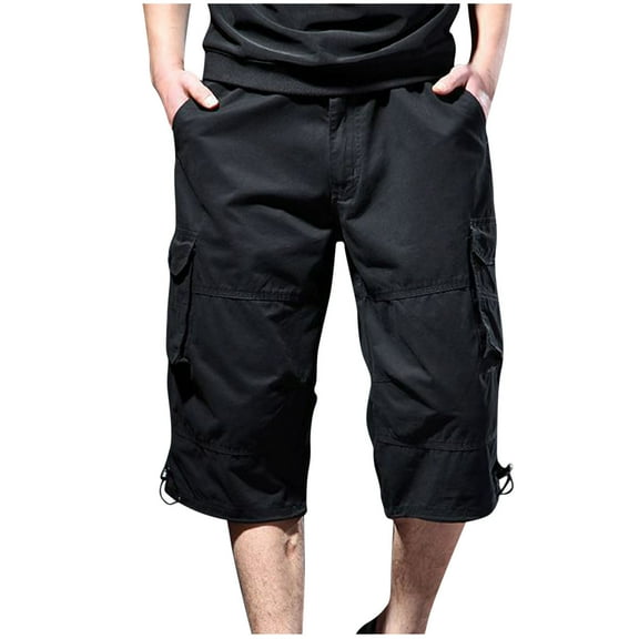Dagugfen Cargo Pants for Men Capri Plus Size Straight Leg Drawstring Loose Outdoor Hiking Cropped Trousers