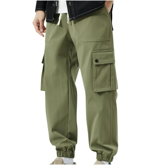 Dagugfen Cargo Pants for Men Drawstring Elastic Waist Baggy Casual Outdoor Climbing Hiking Pants Multi Pockets