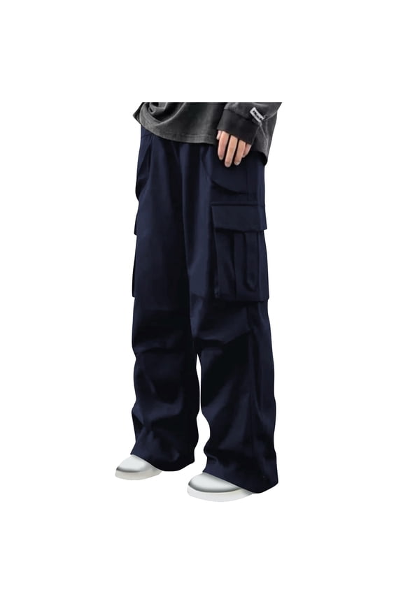 Cargo Pants for Men Elastic Waist Drawstring Outdoor Trainning Running Athletic Trousers Solid Color