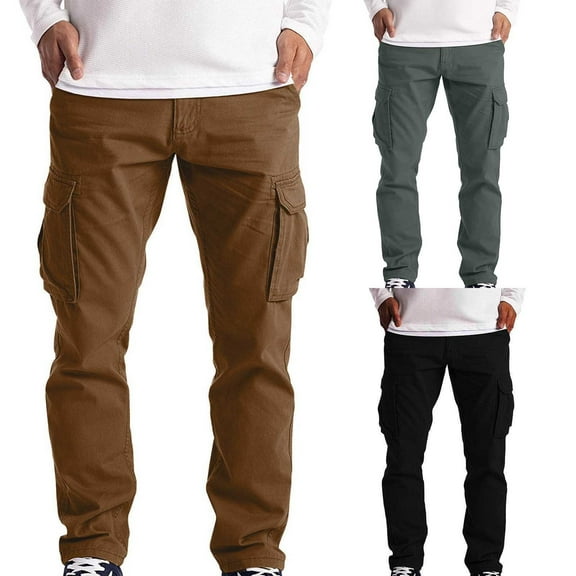 Dagugfen Cargo Pants for Men Plus Size Fitted Solid Color Work Casual Demin Pants with Multi Pockets