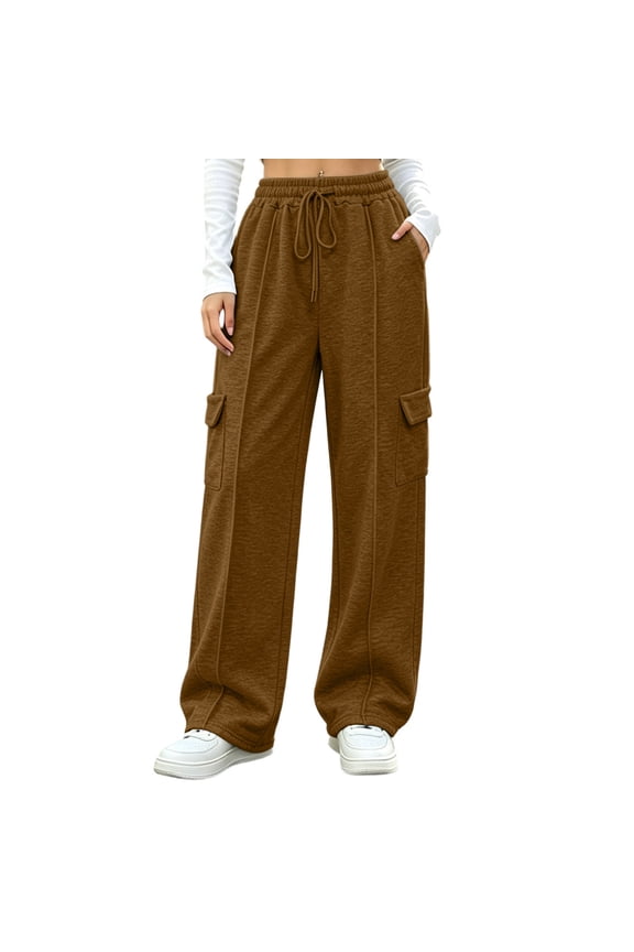 Cargo Pants for Women Drawstring Elastic Waist Loose Fitted Casual Outdoor Travel Hiking Pants with Multi Pockets(XXL,Brown)