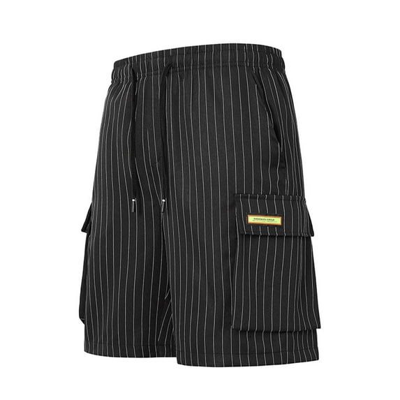 Dagugfen Cargo Shorts for Men Elastic Waist Drawstring Striped Loose Athletic Casual Shorts Multi Pockets