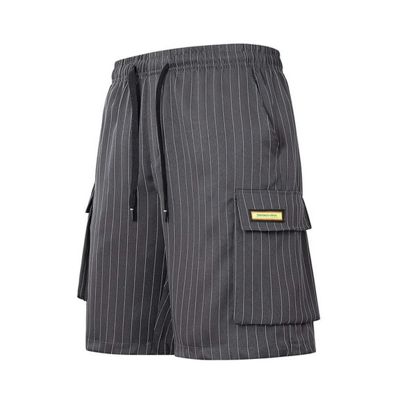 Dagugfen Cargo Shorts for Men Elastic Waist Drawstring Striped Loose Athletic Casual Shorts Multi Pockets