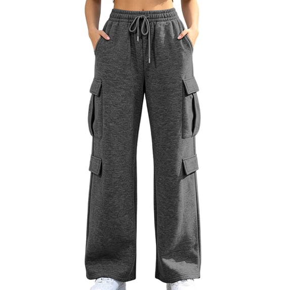 Dagugfen Cargo Sweatpants Women Drawstring Elastic Waist Hiking Outdoor Climbing Loose Fitted Pants with Multi Pockets(XL,Dark Gray)