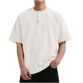 thumbnail image 1 of Dagugfen Casual Tops for Men Button V Neck Short Sleeve Drop Shoulder Loose Travel Work Tee Tops Solid Color, 1 of 4