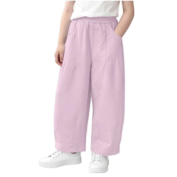 Dagugfen Children's Pants Loose Fitted Elastic Waist Cotton Breathable Full Length Comfy Pants with Pockets(1-2 Years,Pink2)