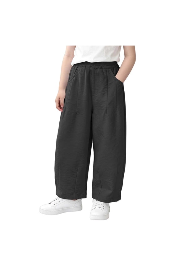 Children's Pants Loose Fitted Elastic Waist Cotton Breathable Full Length Comfy Pants with Pockets(3-4 Years,Black1)
