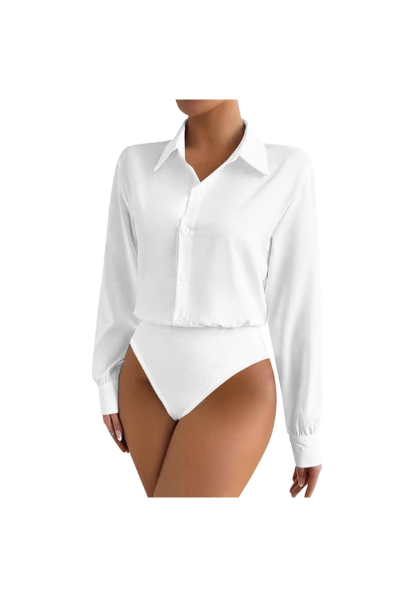 Collared Neck Shirts for Women Button down Bodysuits Long Sleeve Loungewear Business Casual Tops Solid Color