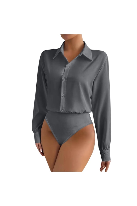 Collared Neck Shirts for Women Button down Bodysuits Long Sleeve Loungewear Business Casual Tops Solid Color