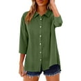 thumbnail image 1 of Dagugfen Corron Linen Shirts for Women Button up Collared Neck 3/4 Sleeve Breathable Womens Casual Vacation Shirts, 1 of 8