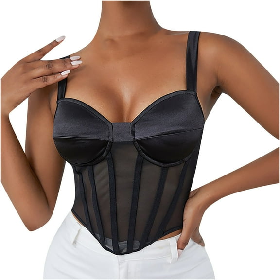 Dagugfen Corset Tops for Women Low Cut Cami Slim Fitted Lace Undershirts Sheer Tops for Night Club Party
