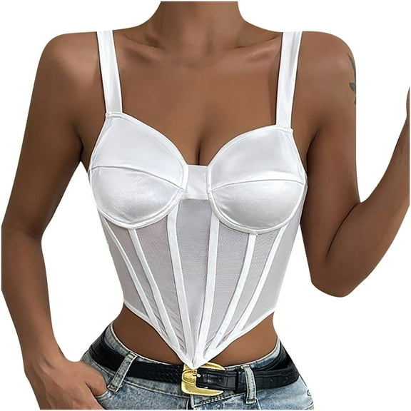 Dagugfen Corset Tops for Women Low Cut Cami Slim Fitted Lace Undershirts Sheer Tops for Night Club Party