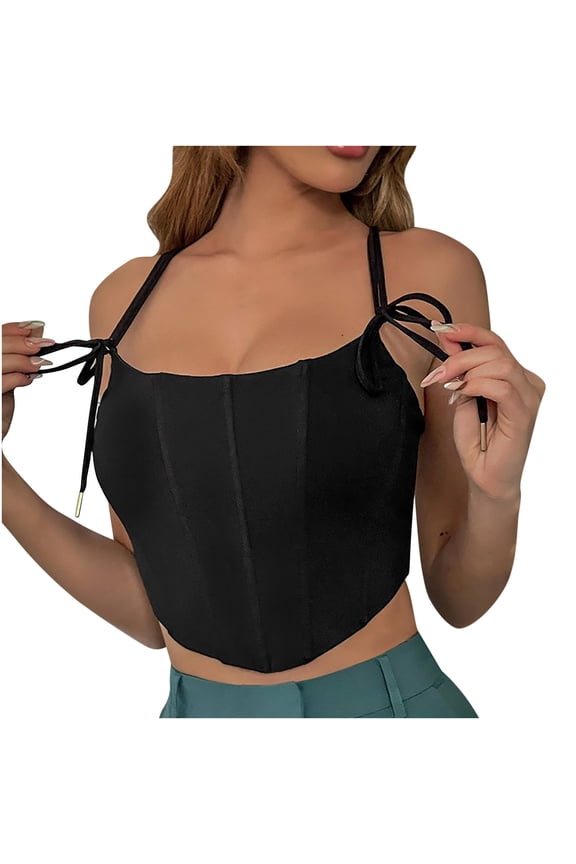 Corset Tops for Women Trendy Tie Strap Slim Fitted Casual Lightweight Crop Tops for Going Out