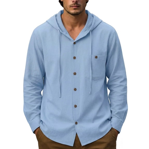 Dagugfen Cotton Button down Shirts for Men Hoodie Long Sleeve Lightweight Vacation Beach Breathable Shirts