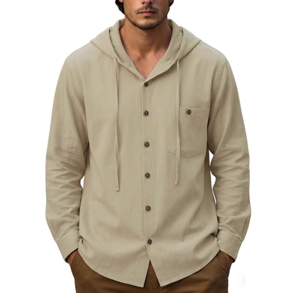 Dagugfen Cotton Button down Shirts for Men Hoodie Long Sleeve Lightweight Vacation Beach Breathable Shirts