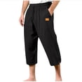 thumbnail image 1 of Dagugfen Cotton Linen Capri Pants for Men Elastic Waisted Outdoor Vacation Beach Loungewear Pants Solid Color, 1 of 7