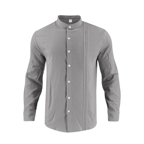 Dagugfen Cotton Linen Shirts for Men Ruched 3/4 Length Sleeve Button down Loose Casual Work Tops Size S-XXL