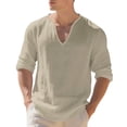 thumbnail image 1 of Dagugfen Cotton Linen Shirts for Men Ruched Half Sleeve Lightweight V Neck Casual Beach Travel Shirts, 1 of 6