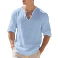 thumbnail image 1 of Dagugfen Cotton Linen Shirts for Men Ruched Half Sleeve Lightweight V Neck Casual Beach Travel Shirts, 1 of 6