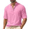 thumbnail image 1 of Dagugfen Cotton Linen Shirts for Men Short Sleeve 1/4 Button Summer Casual Loose Tops Vacation Outdoor Beach Shirts, 1 of 9