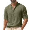 Dagugfen Cotton Linen Shirts for Men Short Sleeve 1/4 Button Summer Casual Loose Tops Vacation Outdoor Beach Shirts