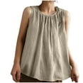 thumbnail image 1 of Dagugfen Cotton Linen Shirts for Women Tie Tunic Crew Neck Loose Lightweight Casual Travel Tank Tops, 1 of 9