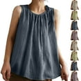 thumbnail image 1 of Dagugfen Cotton Linen Shirts for Women Tie Tunic Crew Neck Loose Lightweight Casual Travel Tank Tops, 1 of 8