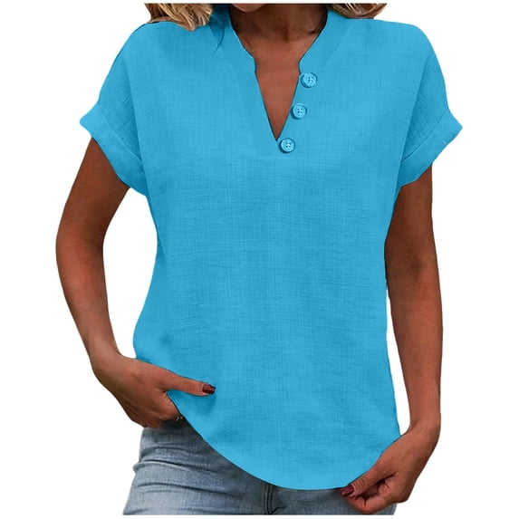Dagugfen Cotton Linen T-Shirts for Women Loose Fitted Breathable Casual Tops Solid Color Pullover Tees