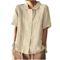 thumbnail image 1 of Dagugfen Cotton Linen Tops for Women Short Sleeve Collared Neck Button down Shirts Loose Lightweight Breathable Casual Beach Tops, 1 of 8