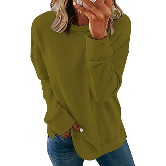 Dagugfen Crewneck Sweatshirts Women Long Sleeve Comfy Loose Fitting Work Travel Casual Daily Tops Fall Clothes
